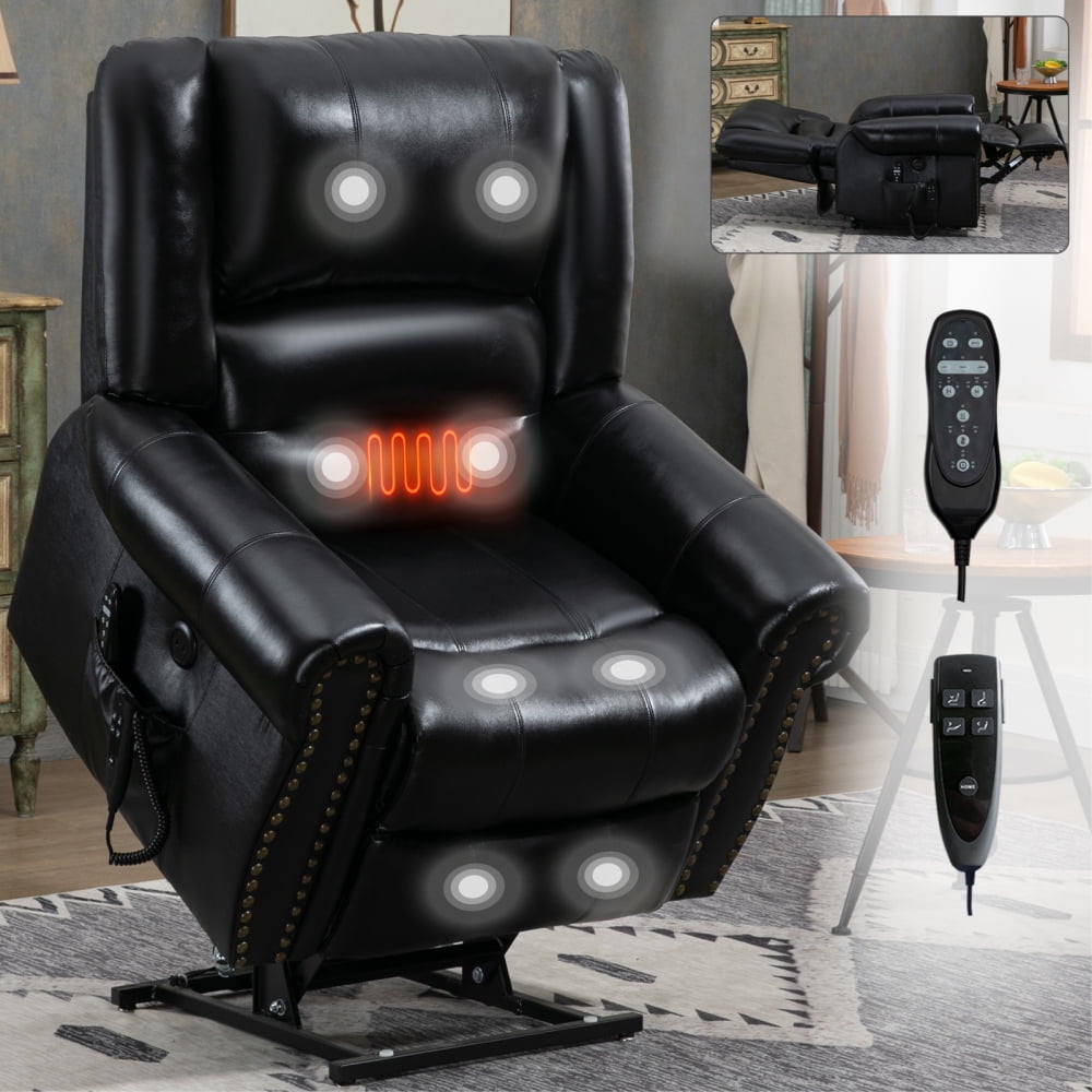 Power Lift Recliner Chair with Heat Massage, Genuine Leather, 350LBS Capacity, Dual Motor, Infinite Position & USB