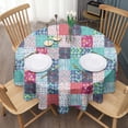 thumbnail image 3 of Blue Boho Pioneer Flower Patchwork Pattern Round Tablecloth 60"x60",Wrinkle Wipeable Table Cloth for Kitchen Dining Room Picnic Patio Party, 3 of 6