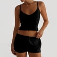 thumbnail image 2 of Womens Pajama Set Suspenders Bow Tank Top Shorts Solid Color Lightweight Pajamas Black, 2 of 5