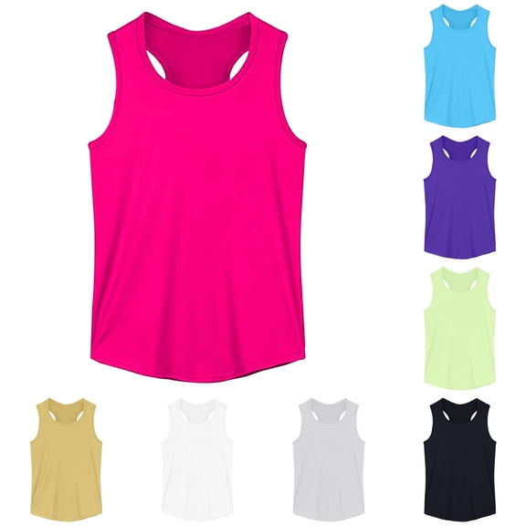 HNMKIU Girls Tank Top Summer Sleeveless Crew Neck Solid Stretchy Soft Cotton Blend Loose Fit Casual T shirt Hot Pink,13-14 Years