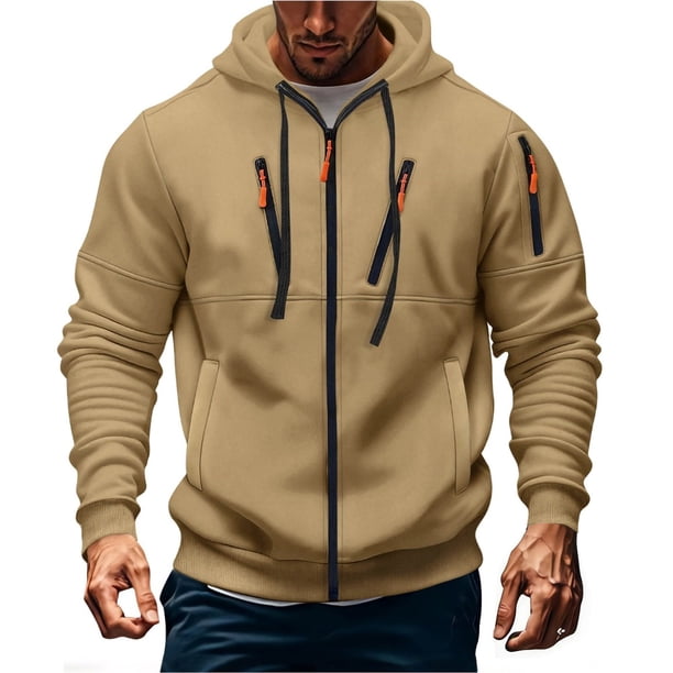 Yaoyar Men's Zip Up Hoodie Color Block Long Sleeve Casual Sweatshirt with Pocket Men's Long Sleeved Hooded Top