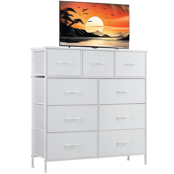 EDX 9 Drawers Dresser, Fabric Drawer Cabinet for Home Office, White