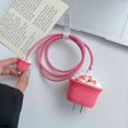 thumbnail image 5 of Funda protectora con diseño de dibujos animados en 3D para adaptador de corriente USB-C de 20 W de Apple y cable de carga rápida para iPhone de 20 W (taza de helado rosa), 5 of 5