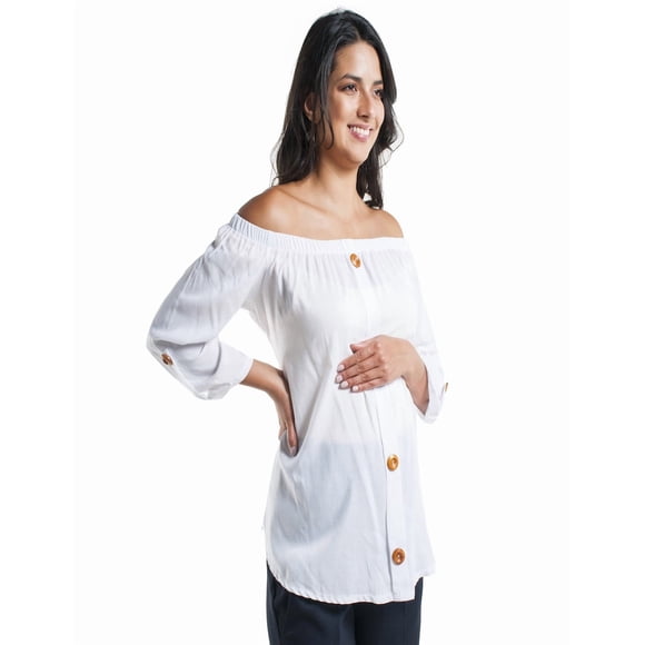 Blusa Maternidad Off Shoulder Rayón Fresca Cómoda Ropa Embarazo Blusa Mujer Versátil Color Blanco