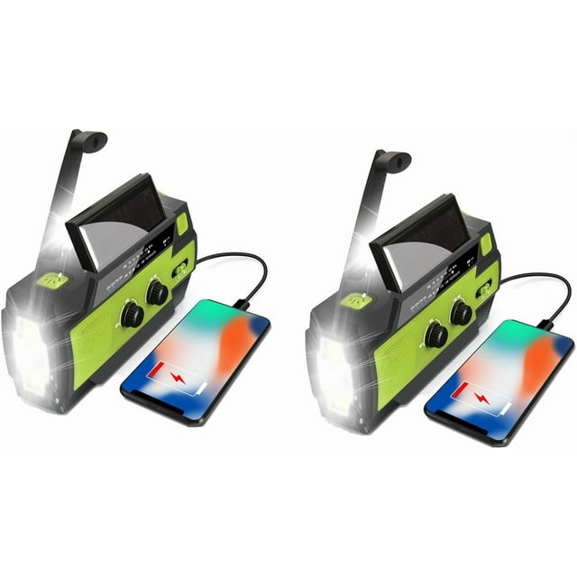 Radio de Survie d'Urgence Solaire - Radio Météo à Manivelle Ensemble de 2 Pcs