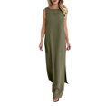 thumbnail image 4 of Ohufall Tank Dress for Women Solid Lightweight Sleeveless Maxi Dresses Side Slit Casual Summer Long Dresses, 4 of 6
