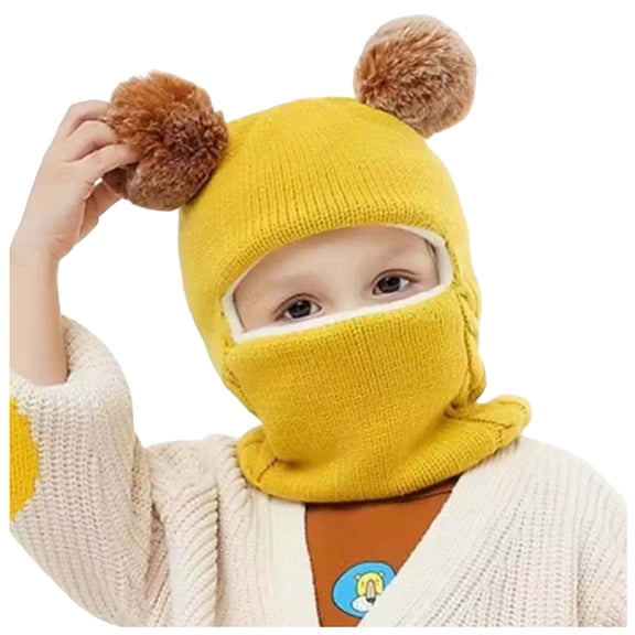 Karoyedx Toddler Girl Beanie Kids Winter Fleece Hats Balaclava Warm Ski Face Mask Windproof Adjustable Full Cover Neck Warmer for Boys Girls Yellow Size,2-7 Years