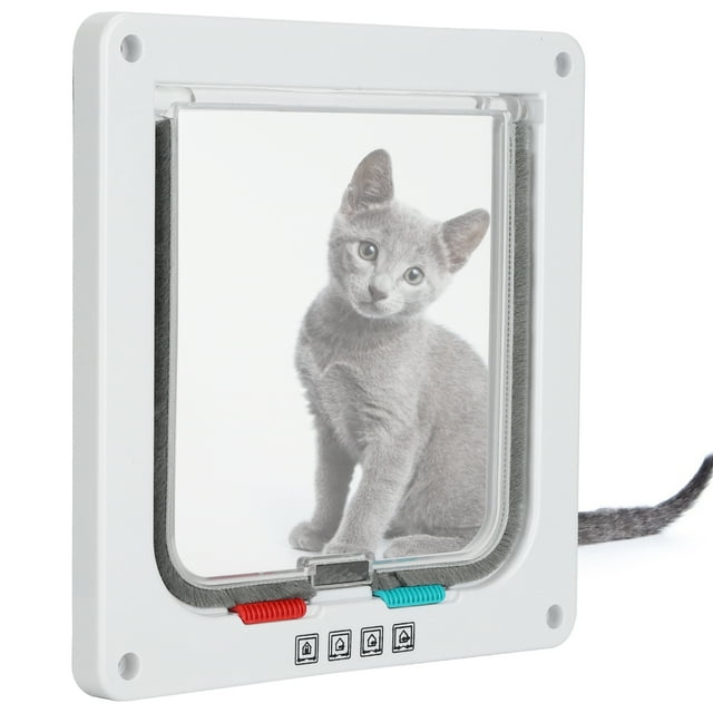 Porte pour Animal en Plastique, Porte à Rabat pour Chat à Verrouillage 4 Sens pour Portes Intérieures et Extérieures, Porte pour Animal Résistante aux Intempéries, Porte Rabattable pour Chat en Plastique avec Vis pour la Maison pour l'Intérieur et l'Extérieur