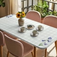 thumbnail image 3 of Blue Spring Floral Table Cloths for 5 Foot Rectangle Tables, Watercolor Teal Plaid Summer Botanical Patio Waterproof Elastic Fitted Tablecloths, Washable Rectangular Table Cover for Camping, 3 of 8