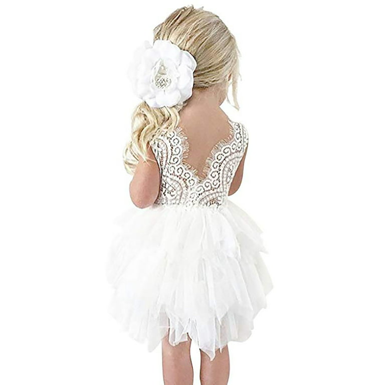 Avadress Elegant Lace Appliques Cap Sleeves Tulle Flower Girl Dress Kids Cute Backless Dress Toddler Party Tulle Tutu Dresses 0-12 Years 4 / Ivory