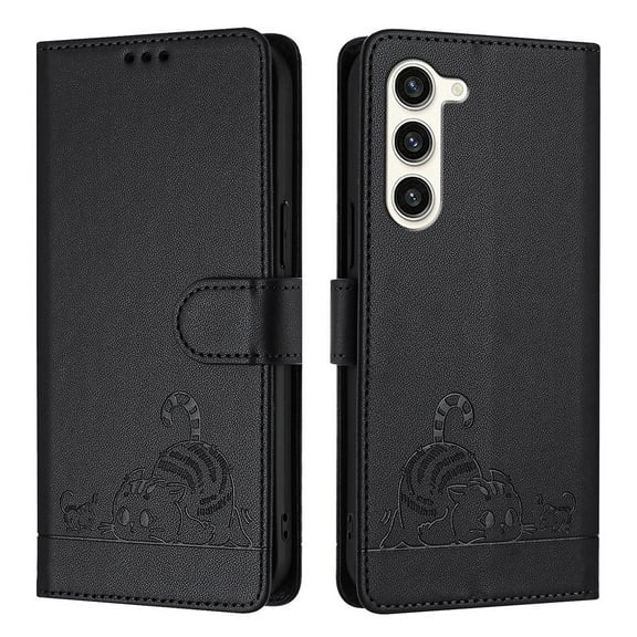 Phone Case for Samsung Galaxy S23 Wallet Case Cat Pattern PU Leather Case with [RFID Blocking] Card Slots Kickstand Shockproof Magnetic Flip Cover, Black