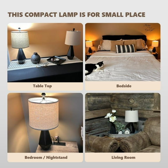 20.25'' Table Lamps Set of 2, Black Farmhouse Lamps for Bedroom, Living Room, Nightstand