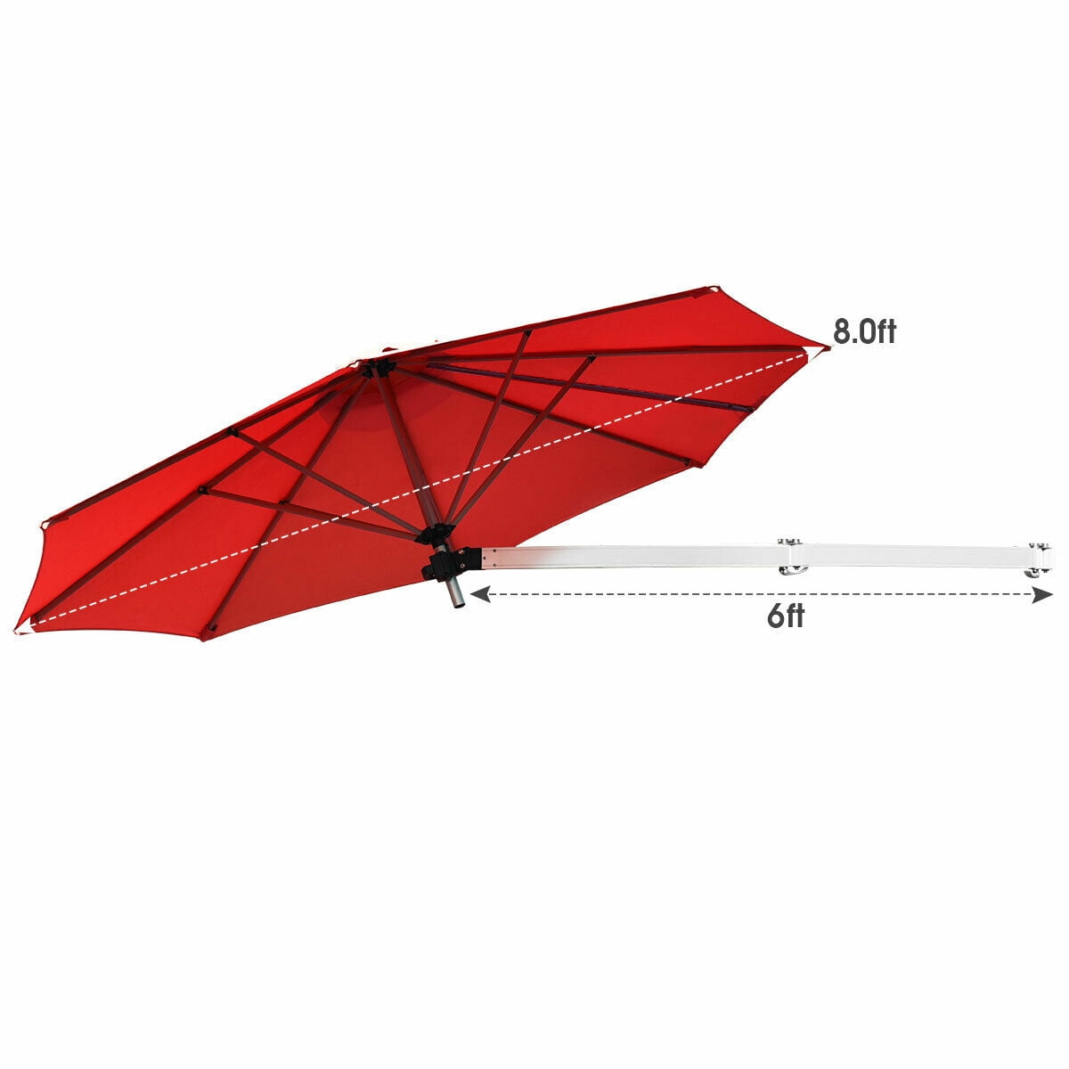 Topbuy 8ft Wall Mounted Cantilever Umbrella Patio Adjustable Tilting Sunshade Umbrella Burgundy