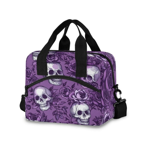 joogoo Retro Rose Skull Insulated Lunch Bags Reusable Cooler Box with Shoulder Strap