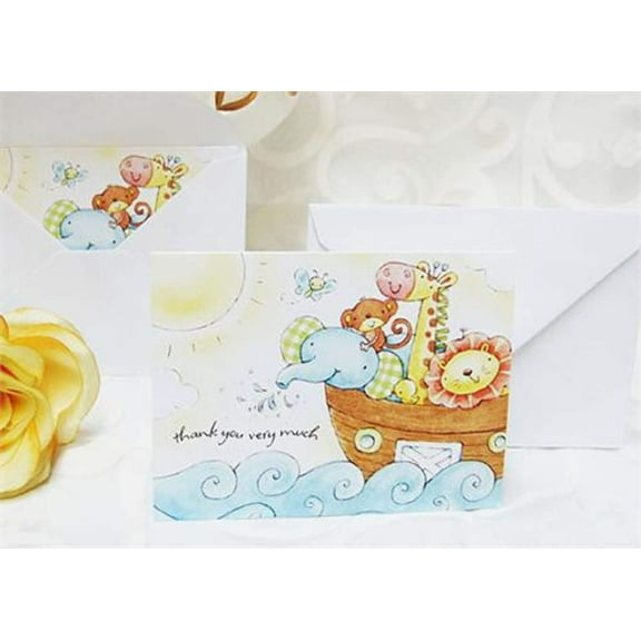 Animal Boat Baby Shower Folded Thank You Card (Set of 10)