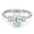 thumbnail image 3 of Gem Stone King 925 Silver and 10K Yellow Gold Sky Blue Aquamarine and White Moissanite Engagement Ring for Women | 1.66 Cttw | Oval 8X6MM | Gemstone March Birthstone | Size 5, 3 of 7