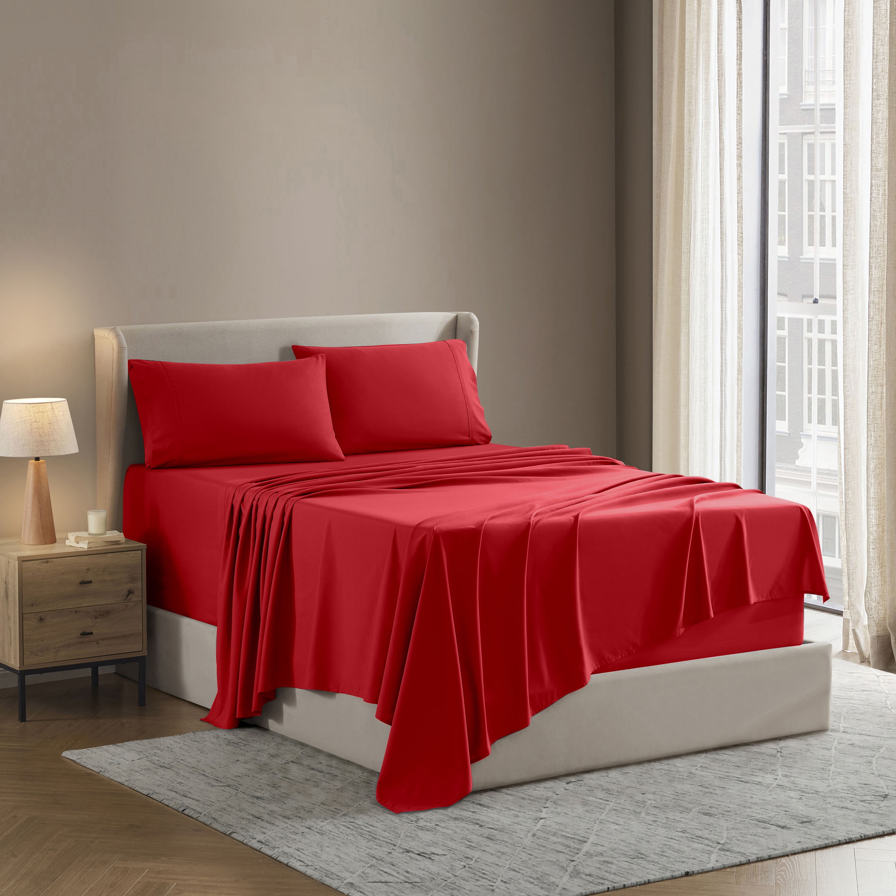 Lammaloe Full Size Sheets Set, Hotel Style Deep Pocket 4 Piece Bed Sheets, Luxury Soft Microfiber Sheet Sets, Cherry Red