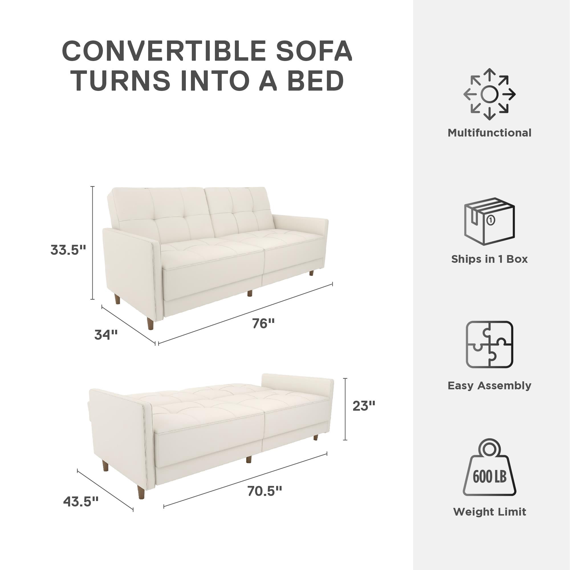 DHP Andora Coil Futon, White Faux Leather