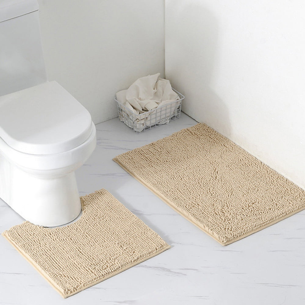3pcs Bathroom Rugs Set Nonslip Bath Mat Absorbent Chenille Bath Rug