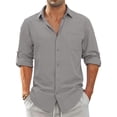 thumbnail image 3 of GENTS BLISS Men Linen Shirts Long Sleeve Button Down Shirts for Men Roll-up Solid Shirts with Pocket, 3 of 14
