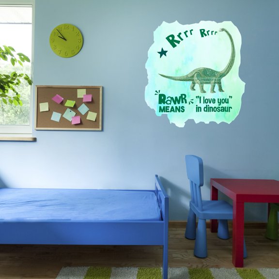 Watercolor Decal Rawr Means I Love You In Dinosaur Living Room Wall Decal for Family Funny Jurassic Quotes Lettering Art Cute Themed Room Décor - Size: 9 In x 10 In