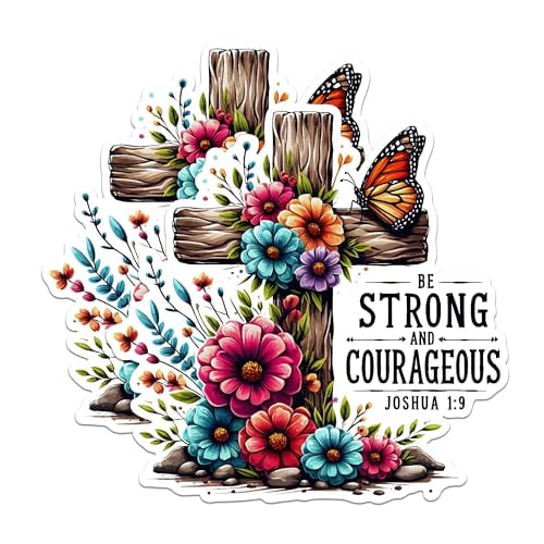 (2 Pack) Be Strong and Courageous Magnets - Joshua 1:9 Magnets - Floral Cross Magnets - Inspirational Scripture Magnets- 5" On Longest Side - for Fridges, Toolboxes, Cars - Made in USA - MAG2843