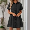 thumbnail image 4 of Gfyviroh Denim Dresses for Women Solid Color Button Turn-down Collar Mini Dresses Loose Casual Short Sleeve Dresses, 4 of 9