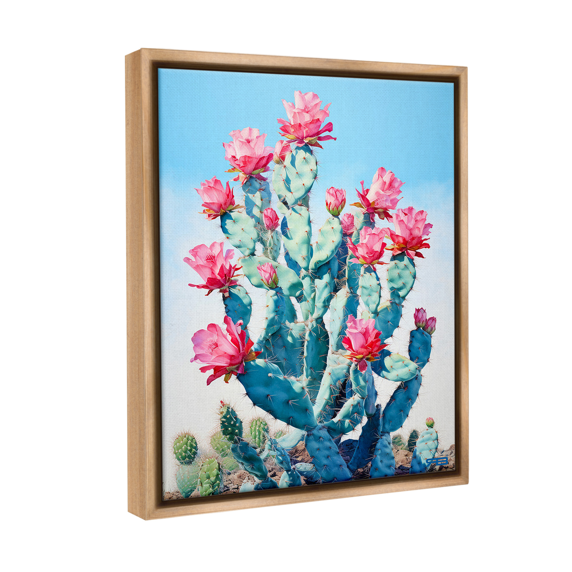 Stupell Industries Southwestern Cactus Flowers Botanical & Floral Painting Brown Floater Framed Canvas Art Print Wall Art, 17 x 21