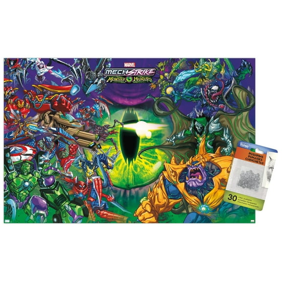 Marvel Avengers: Mechstrike Monster Hunters - Battle Wall Poster with Push Pins, 14.725" x 22.375"