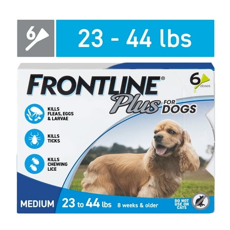 UPC: 0350604288107 | FRONTLINE® Plus for Dogs Flea and Tick Treatment  Medium Dog  23-44 lbs  Blue Box  6 CT