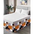 thumbnail image 4 of Orange Black Grey Bed Skirt King Size, Middle Century Irregular Geo Abstract Art Wrap Around Bed Skirting with Adjustable Elastic Strap, Dust Ruffle Pleated Bedskirts 16 Inch Drop for Bedroom Beds, 4 of 9