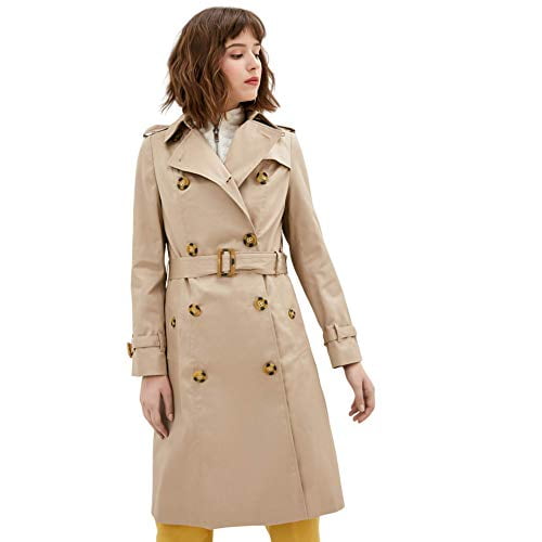Double breasted Trench Coat f Women with Turtle buttons and belt, Tan ...