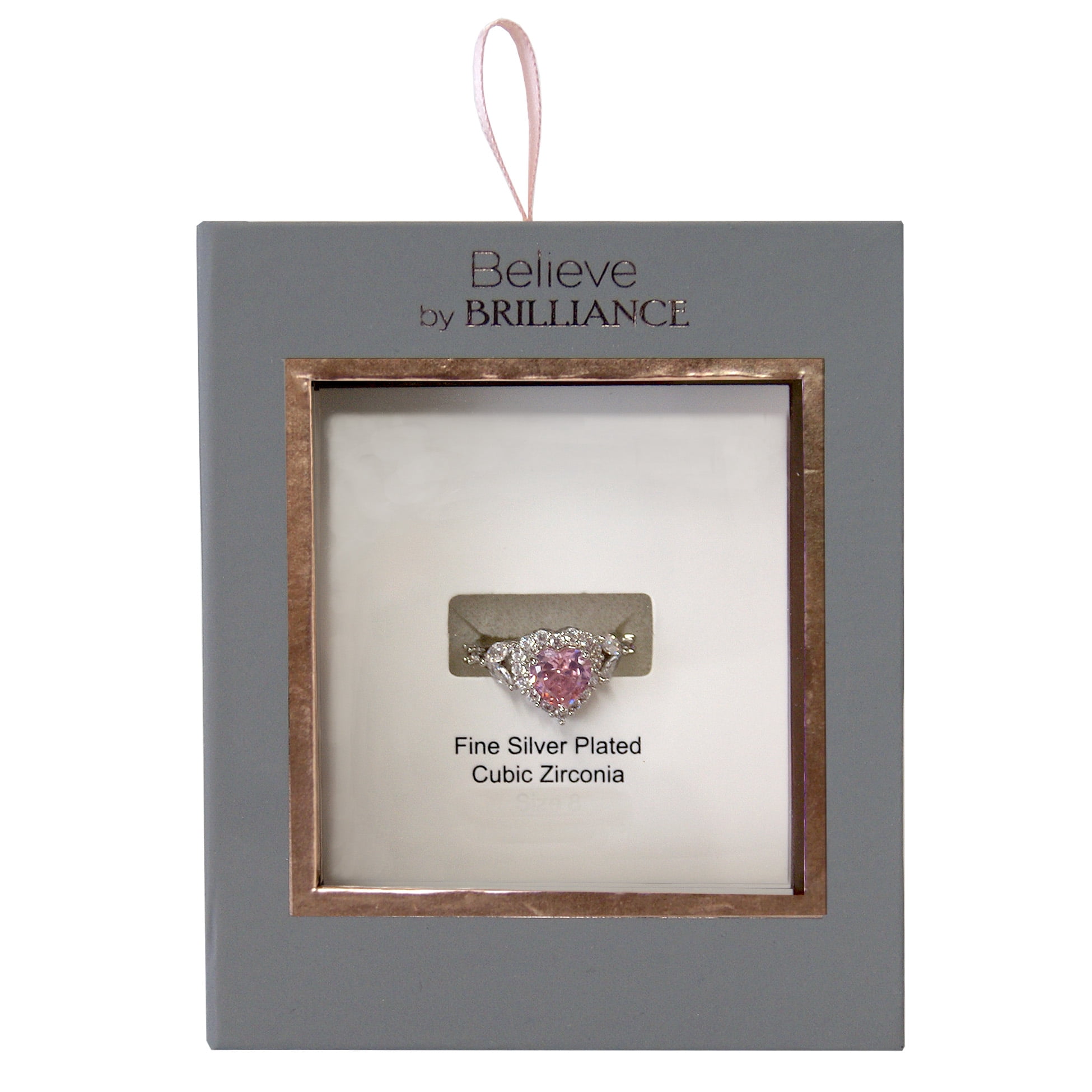 Believe by Brilliance Fine Silver Plate Heart Shaped Halo Engagement Ring with Cubic Zirconia Stones