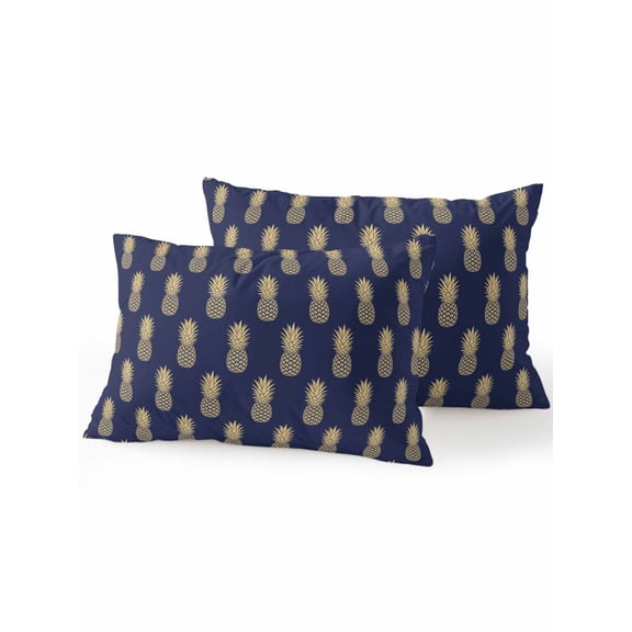 Waterproof Outdoor Throw Pillows with Inserts 12"x20" Set of 2, Pineapple Soft Decorative Pillowcases for Couch Bedroom, Yellow Fruit Navy Blue Summer Tropical Pillow Covers for Sofa Living Room