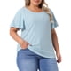 thumbnail image 4 of Camiseta de mujer de talla grande Agnes Orinda, con cuello redondo, ajuste holgado, mangas con volantes, blusas casuales de verano, 1X azul claro, 4 of 6