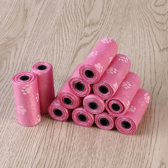 GOOHOCHY Pink Plastic Dog Waste Bags for Pet Use Lightweight Portable and Thick Enough to Prevent Leaks 12 Rolls
