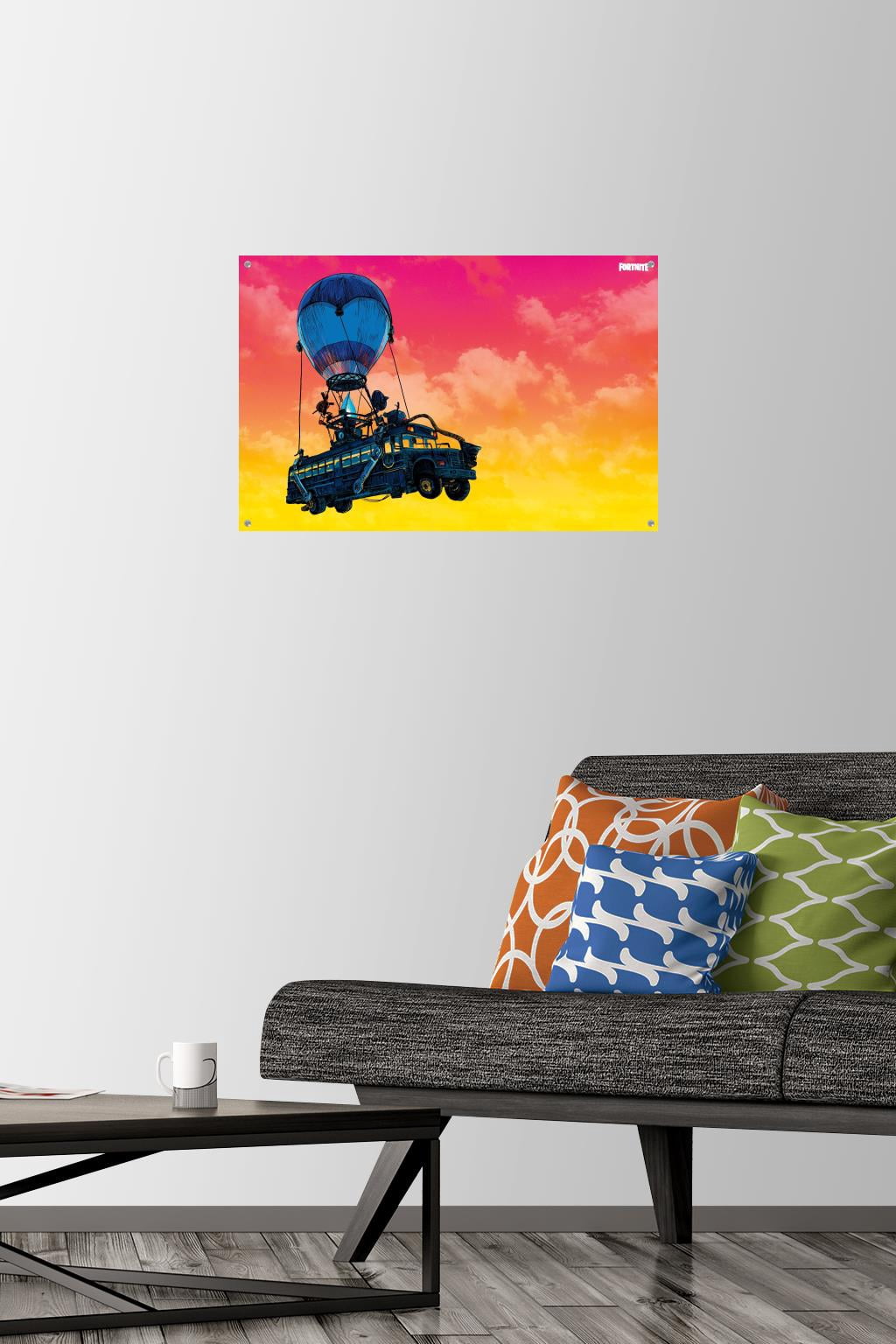Fortnite - Battle Bus Landscape Wall Poster with Push Pins, 14.725" x 22.375"