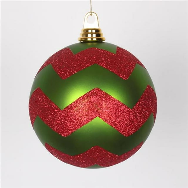 Ornement en Boule de Chevron Mat Citron & Rouge&44; 6 Po.