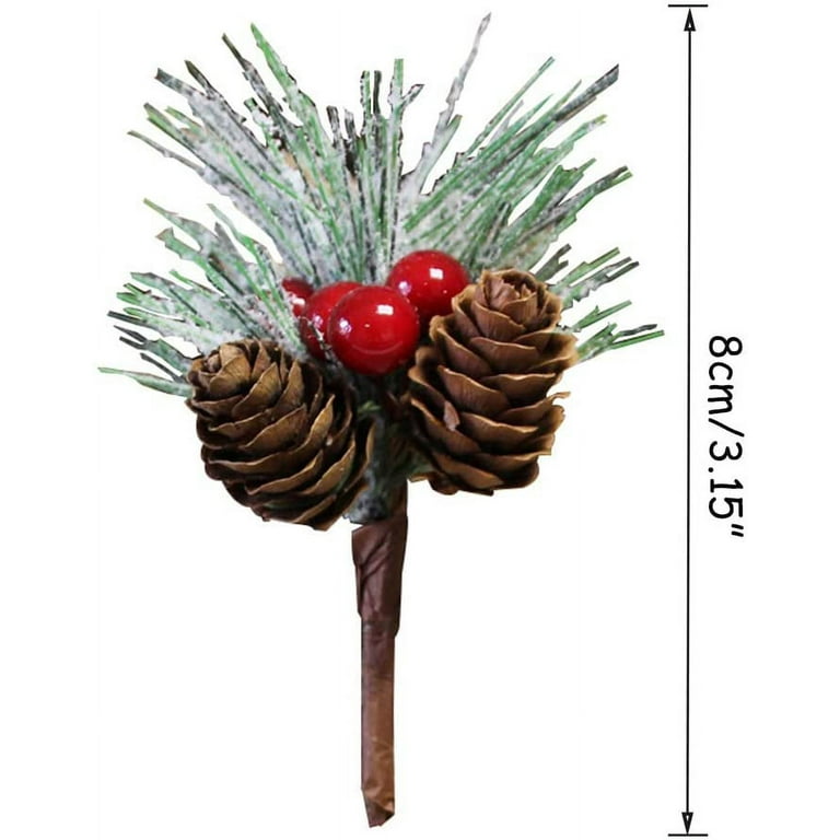 White Christmas Berries/Berry Stems Pine Branches & Artificial Pine Cones/White Holly Spray/Wreath Picks for Decor, Size: Small, As Shown