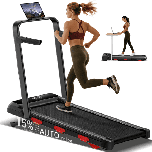 ROBORE Folding Treadmill, 15% Auto Incline, 12 Speed Levels, 43-inch High Handles, 7.5 MPH Top Speed, Quiet Motor Under Desk Treadmill for Home ROBORE X9F