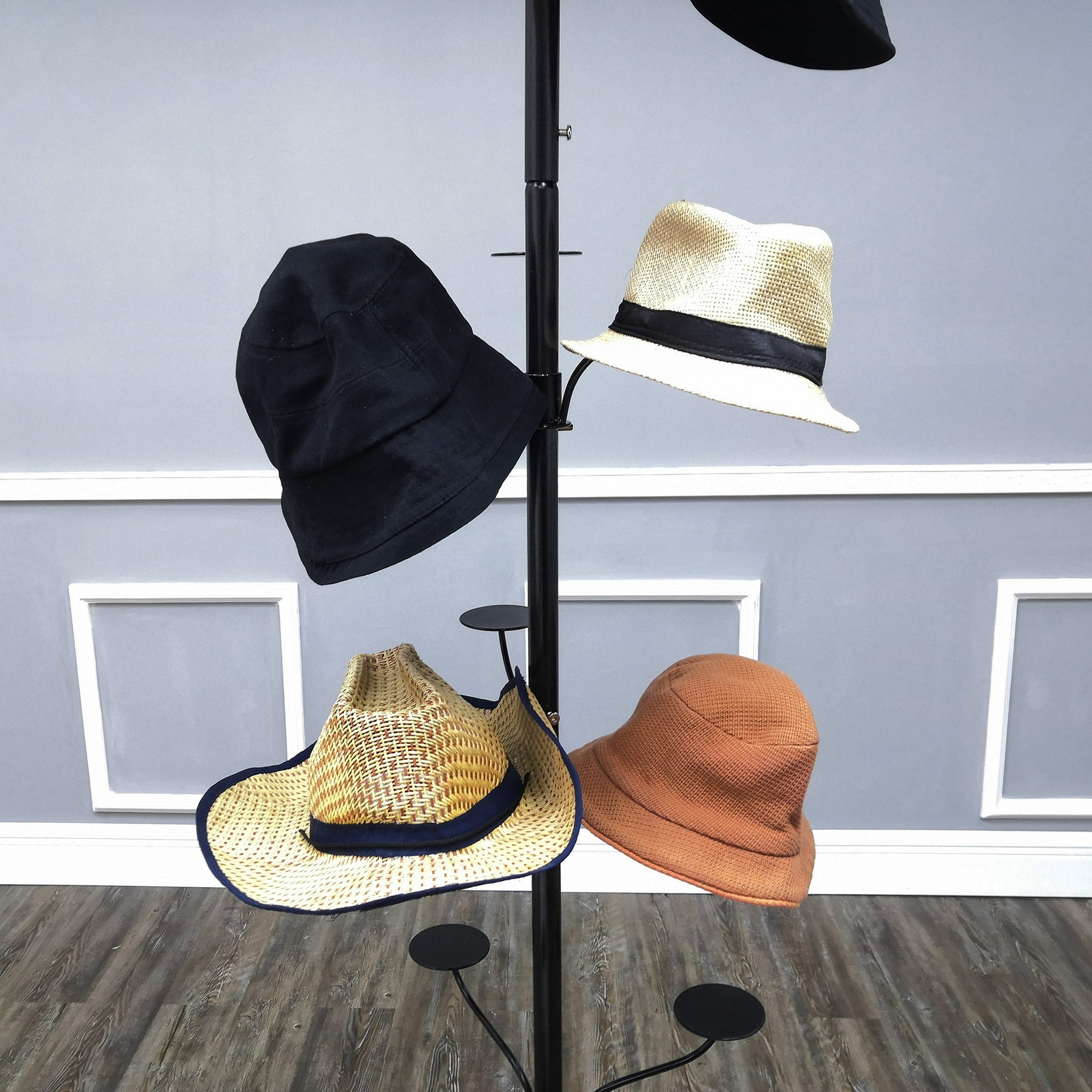 FixtureDisplays 5 Tier 15 Hat Rotating Hat Display Rack Free Standing Headwear Wig Rack Metal Floor Rack for Caps Wigs Hats 22X22X73 10101 Walmart