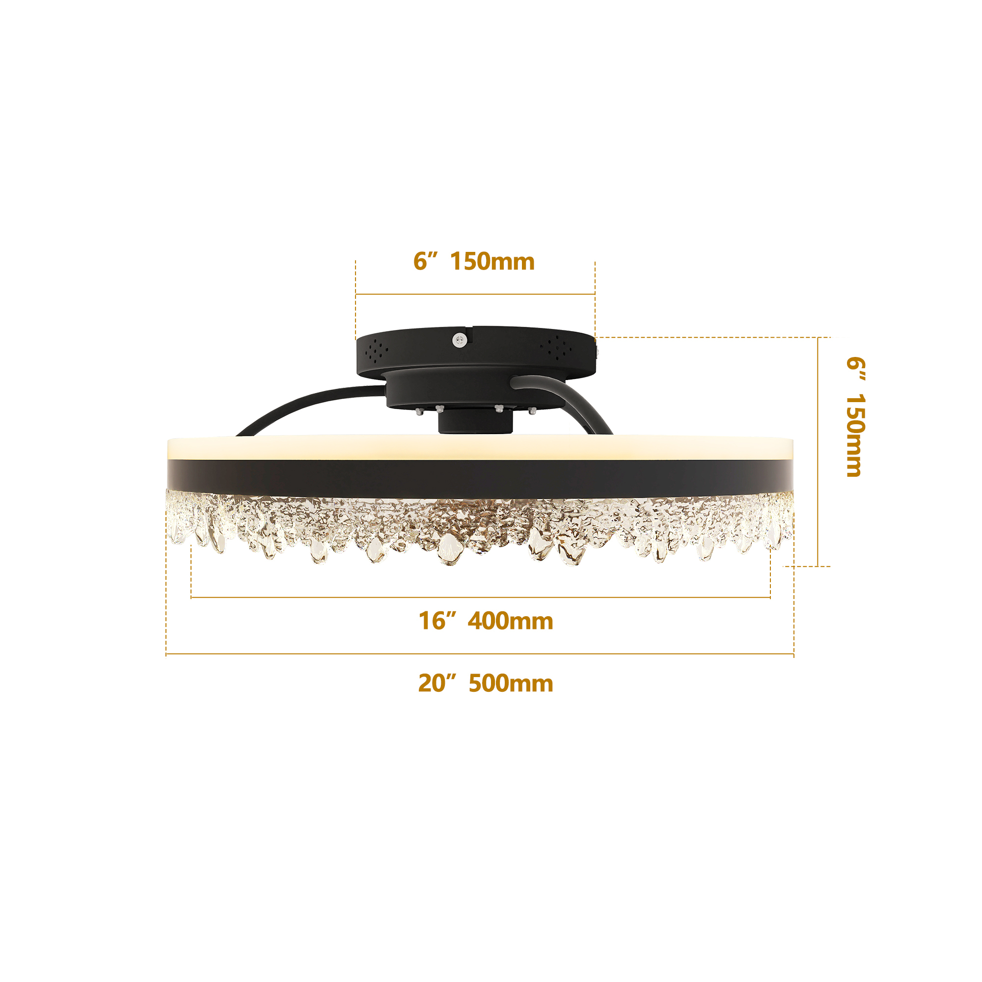 Leumius Modern LED Ceiling Fan with Light, 20In Dimmable Ceiling Light with Invisible Blades and Crystal Design, Remote Control & Adjustable Color Temperature for Bedroom, Living Room,Black