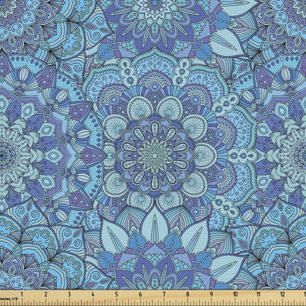 Dårlig faktor Svinde bort Arving Floral Fabric by the Yard, Mandala Themed Pattern of Petals in Cold Tones  Oriental Eastern Design, Upholstery Fabric for Dining Chairs Home Decor  Accents, Aqua and Blue Violet by Ambesonne - Walmart.com