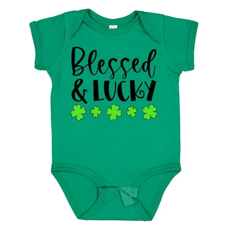 

Inktastic Blessed and Lucky 4 Leaf Clovers St. Patrick s Day Gift Baby Boy or Baby Girl Bodysuit