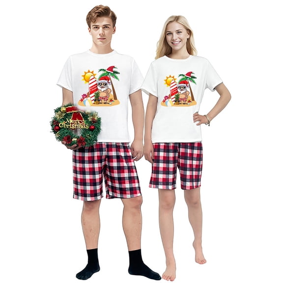 LuLiaMenton Family Matching Pajama Set Christmas in Summer Santa Surfing For Couple Lover, Womens 3XL