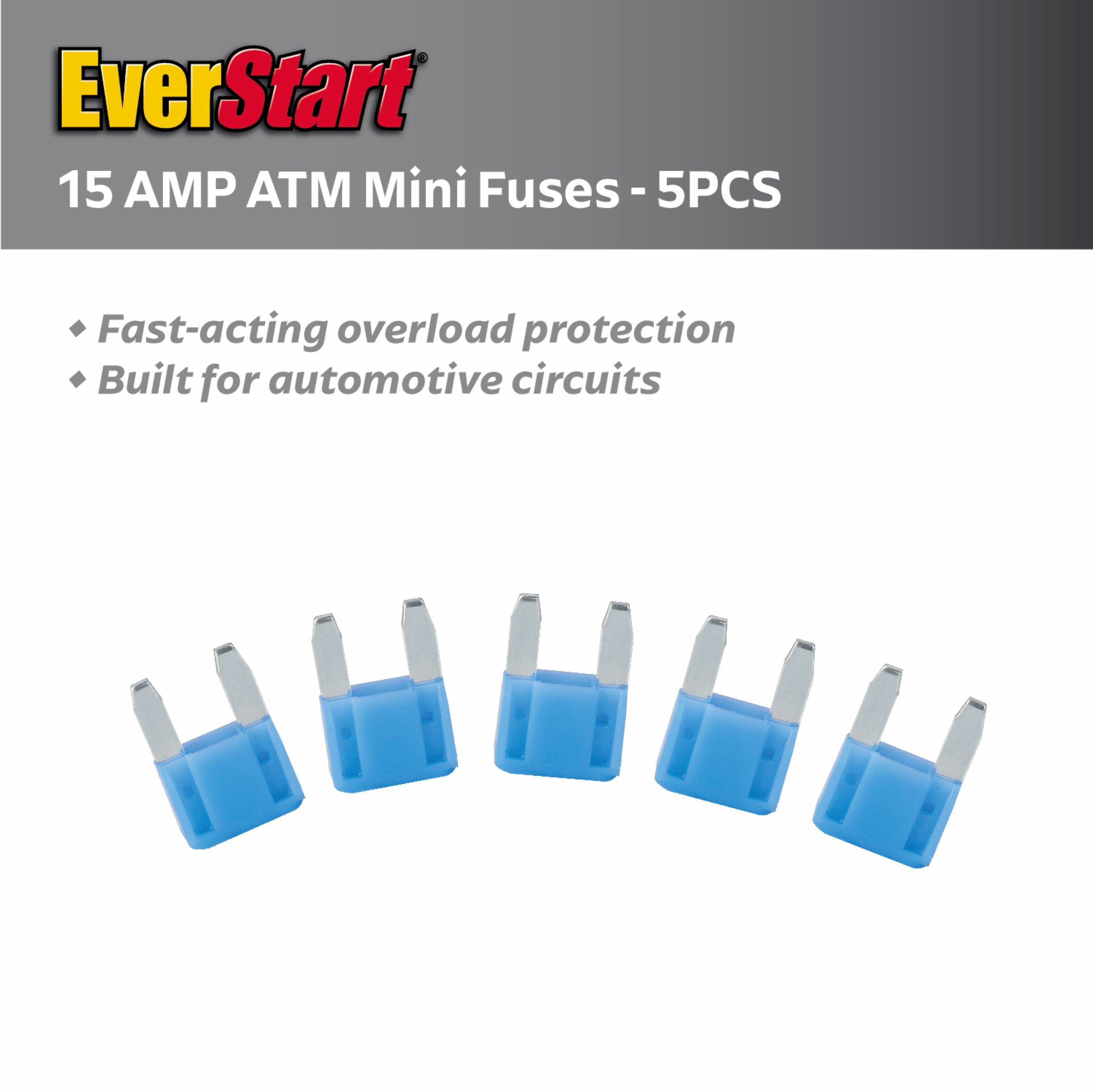 EverStart 15 Amp Mini Blade Fuses Automotive Marine UL Listed, 5 Pack