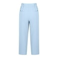 thumbnail image 4 of YUGYXL Summer Cotton Linen Pants for Women Drawstring Stretch Waist Loose Fit Trousers with 4 Pockets Lounge Long Pants Housewear Light Blue XXL, 4 of 6