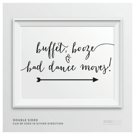 Buffet, Booze, Bad Dance Moves Formal Black Wedding Party Directional Signs,