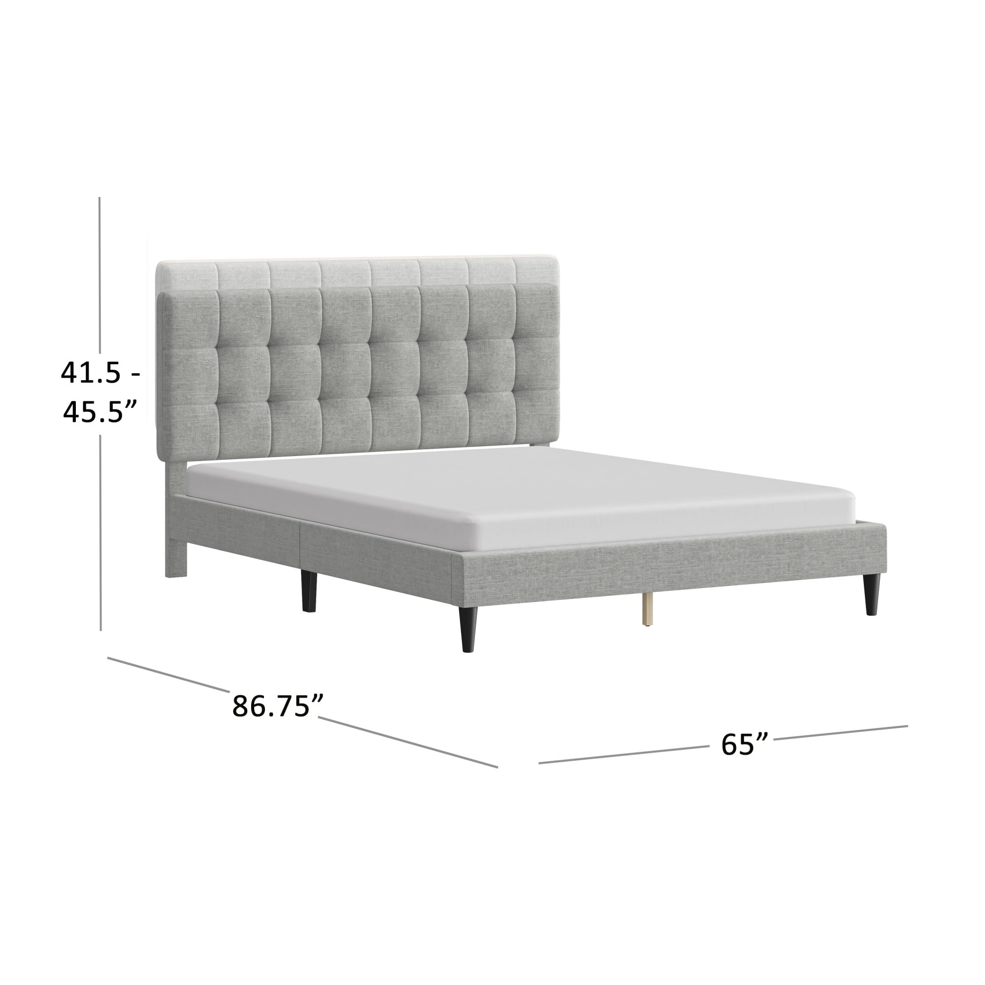 (2 pack) Mainstays Hillside Square Tufted Upholstered Queen Platform Bed, Light Gray Fabric