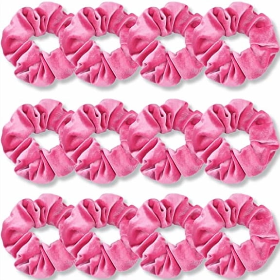 Pink Scrunchies,Premium Velvet Soft Hair Scrunchy Bulk,Solid Colors Thick Elastic Bands,Hair Accessories for Women and Girls,12 Pack